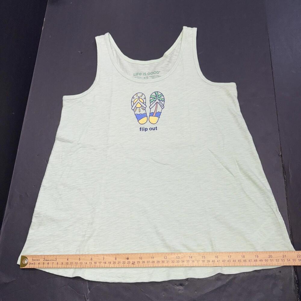 Life Is Good Blue Cotton Tank Top Flip Out Flop Graphic Tee Beach Outdoors XS‎ - Picture 8 of 14